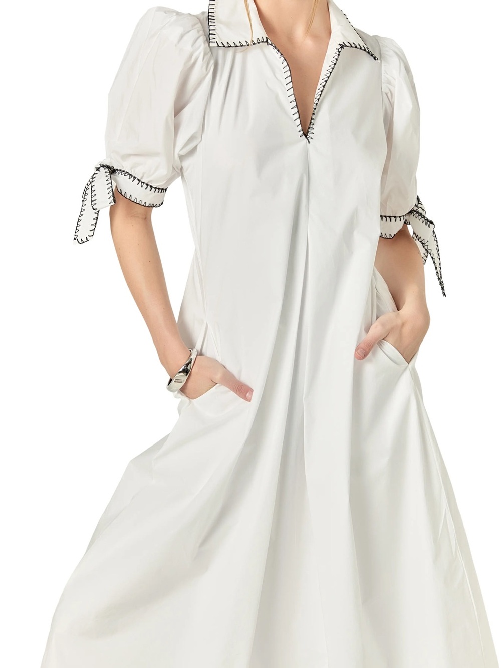 English Factory White Midi Dress with Black Trim